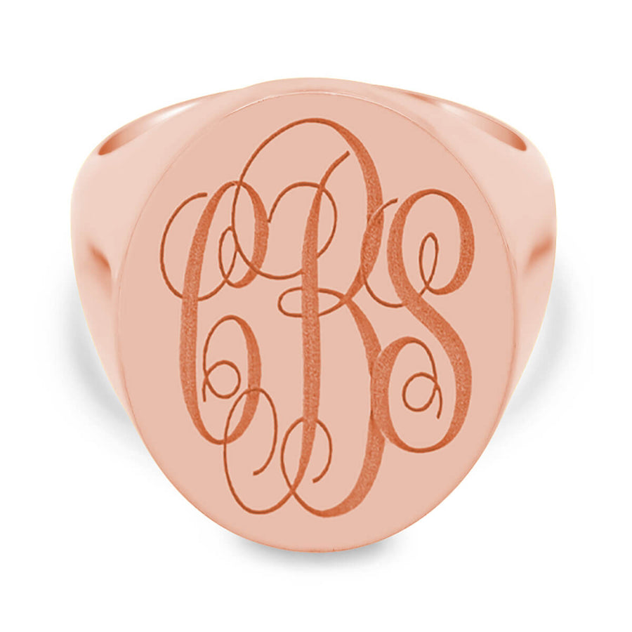 Men's Oval Signet Ring - Extra Large - Laser Engraved Script Monogram ...