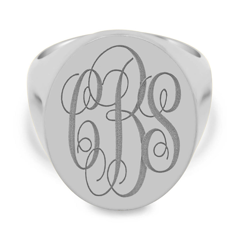 Men's Oval Signet Ring - Extra Large - Laser Engraved Script Monogram