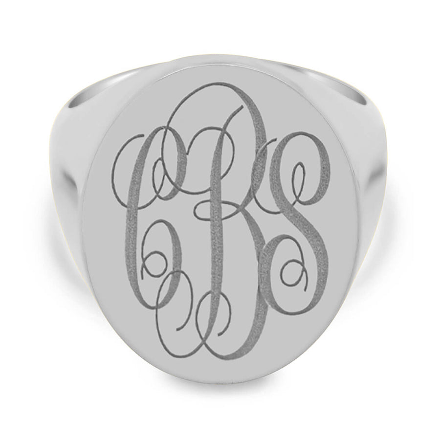 Men's Oval Signet Ring - Extra Large - Laser Engraved Script Monogram ...