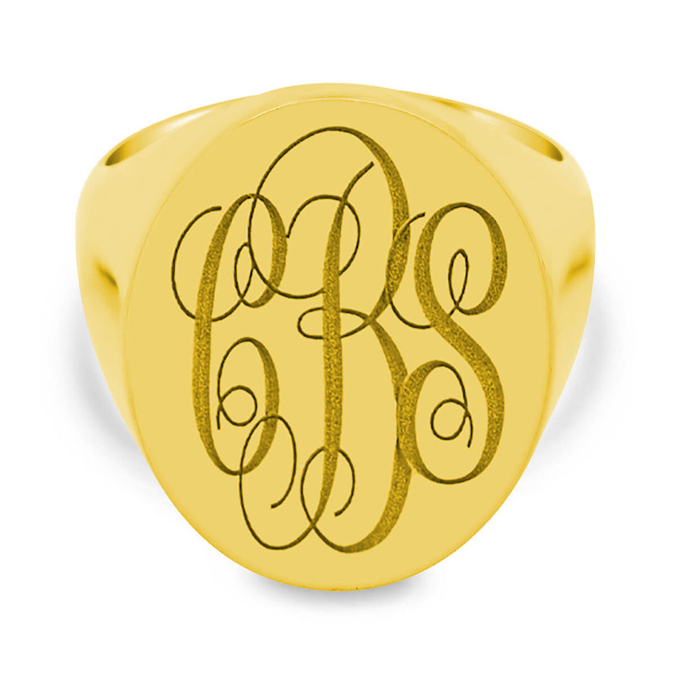 Men's Oval Signet Ring - Extra Large - Laser Engraved Script Monogram