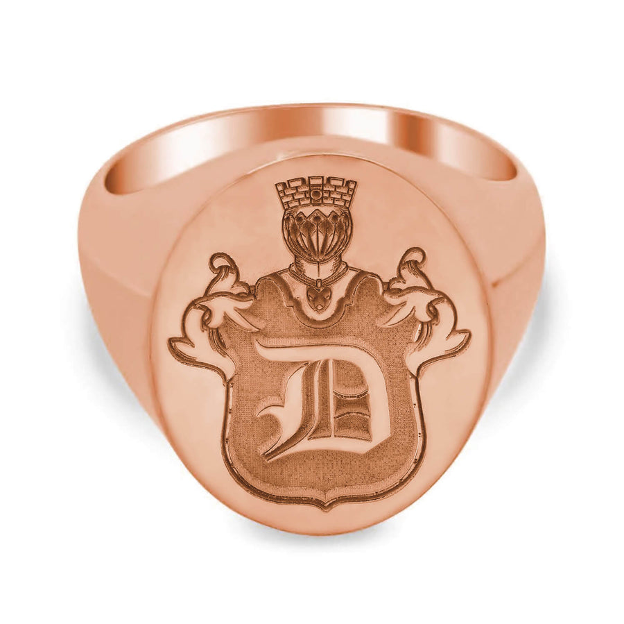 Knight's Crest Single Initial Monogram Signet Ring for Men