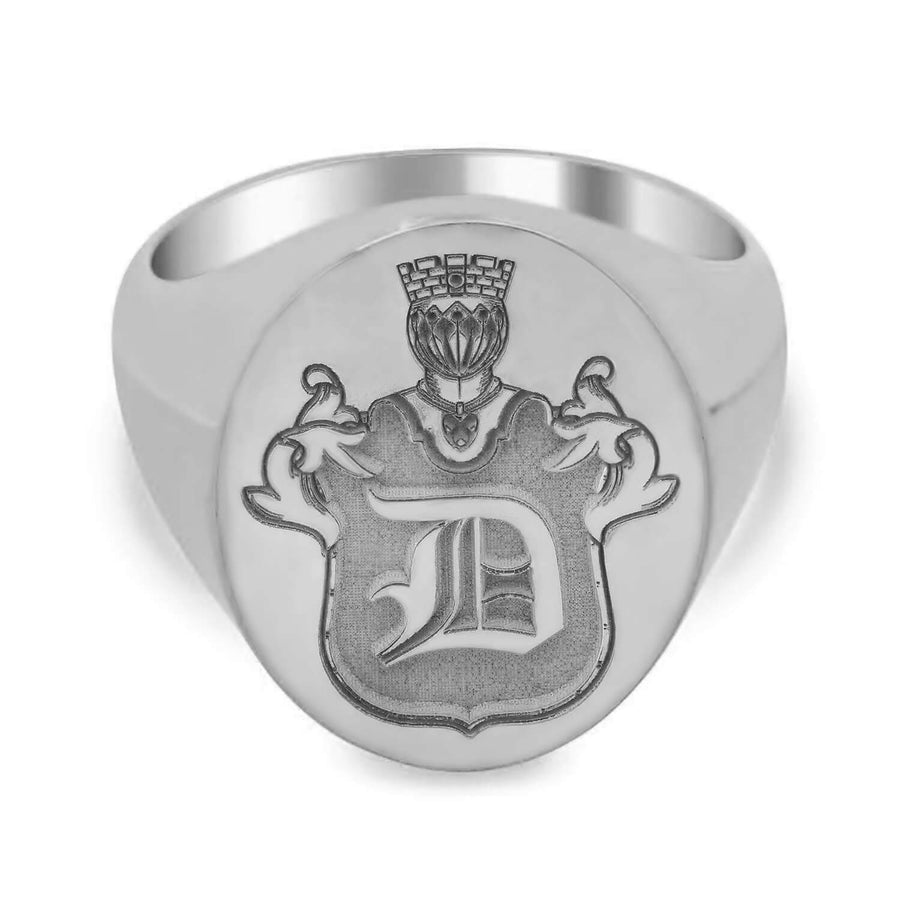 Knight's Crest Single Initial Monogram Signet Ring for Men