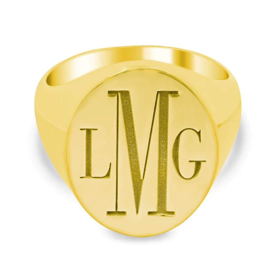 Oval Bodoni Three Letter Monogram Men's Signet Ring