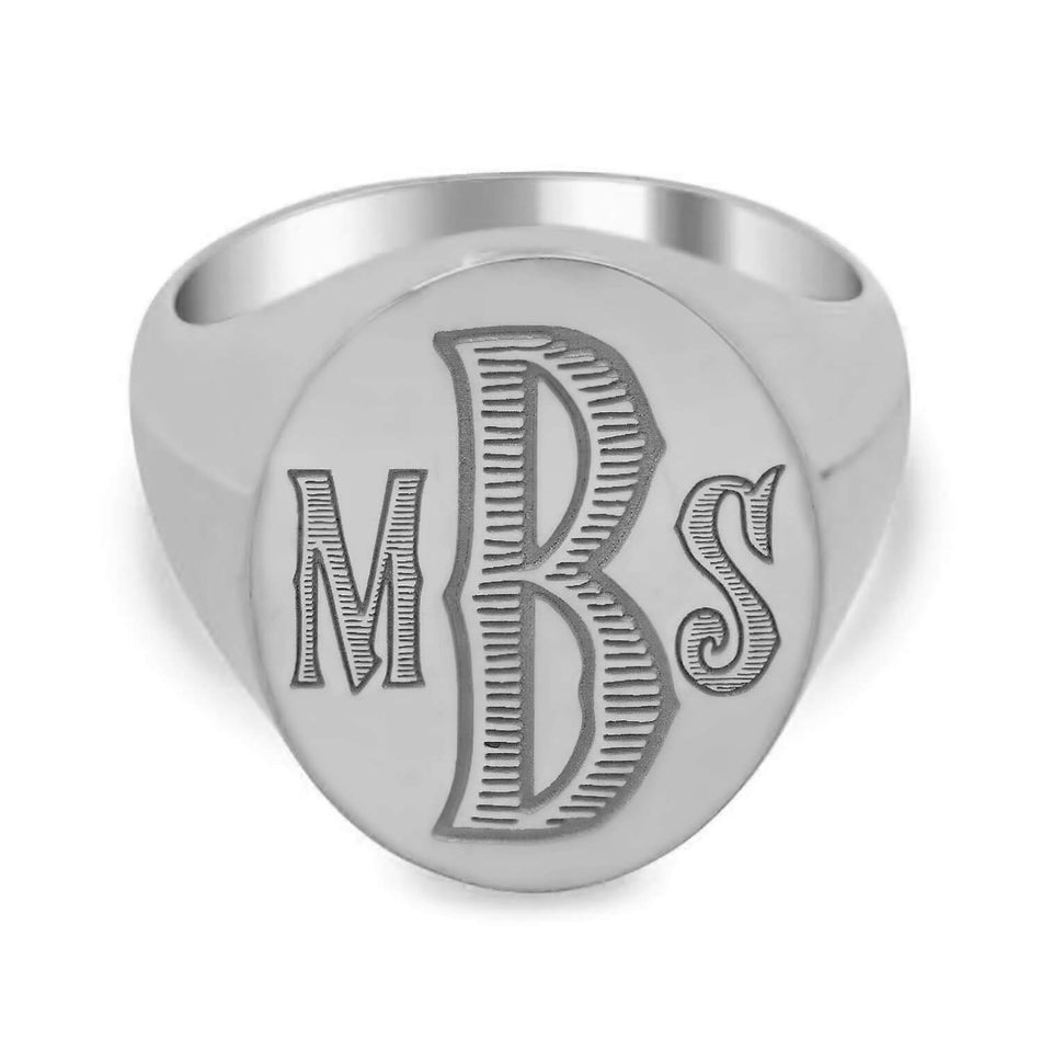 Vintage Woodcut Three Letter Monogram Signet Ring for Men