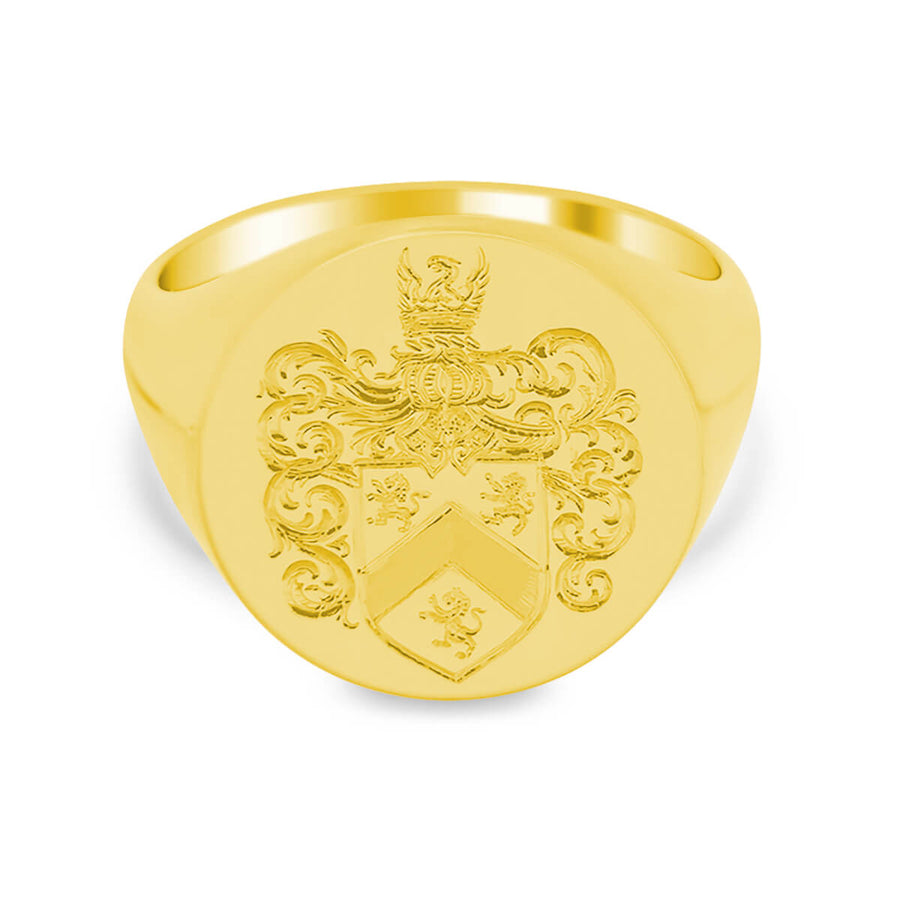 Men's Round Signet Ring - Large - Hand Engraved Family Crest / Logo