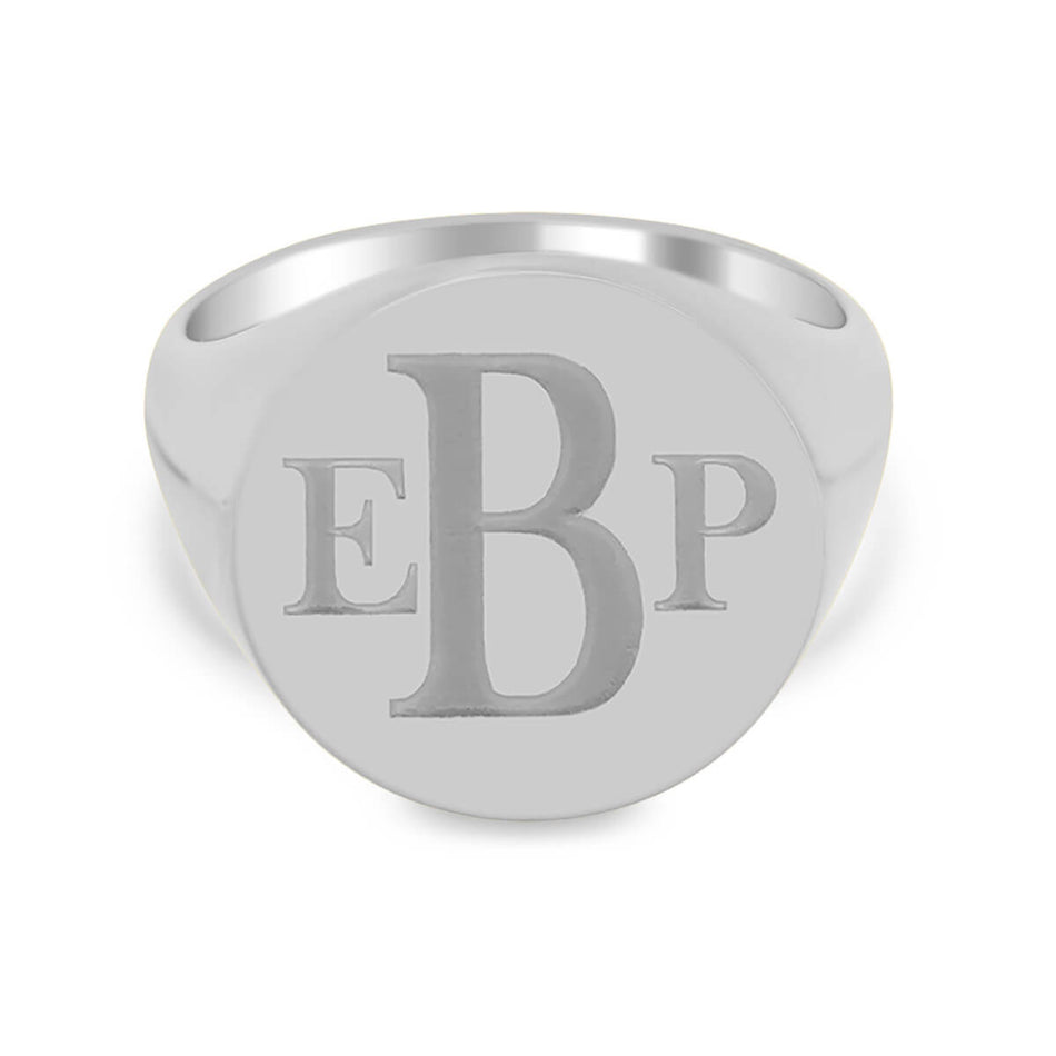 Men's Round Signet Ring - Large - Laser Engraved Roman Monogram