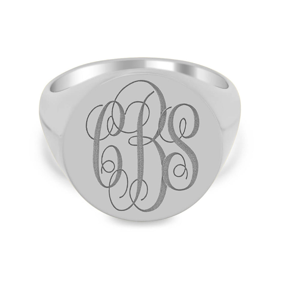 Men's Round Signet Ring - Large - Laser Engraved Script Monogram