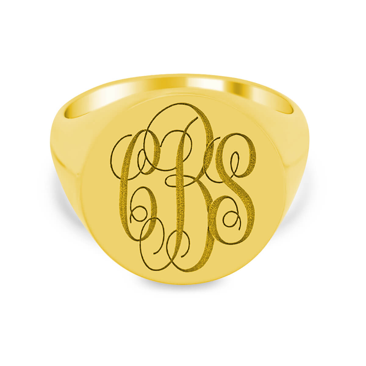 Men's Round Signet Ring - Large - Laser Engraved Script Monogram ...
