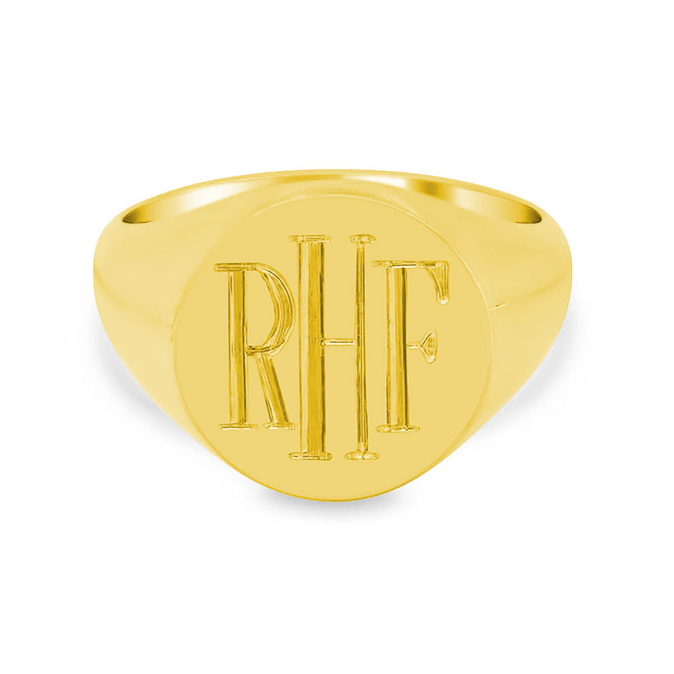 Men's Round Signet Ring - Medium - Hand Engraved Roman Monogram