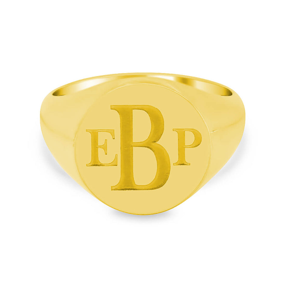 Men's Round Signet Ring - Medium - Laser Engraved Roman Monogram