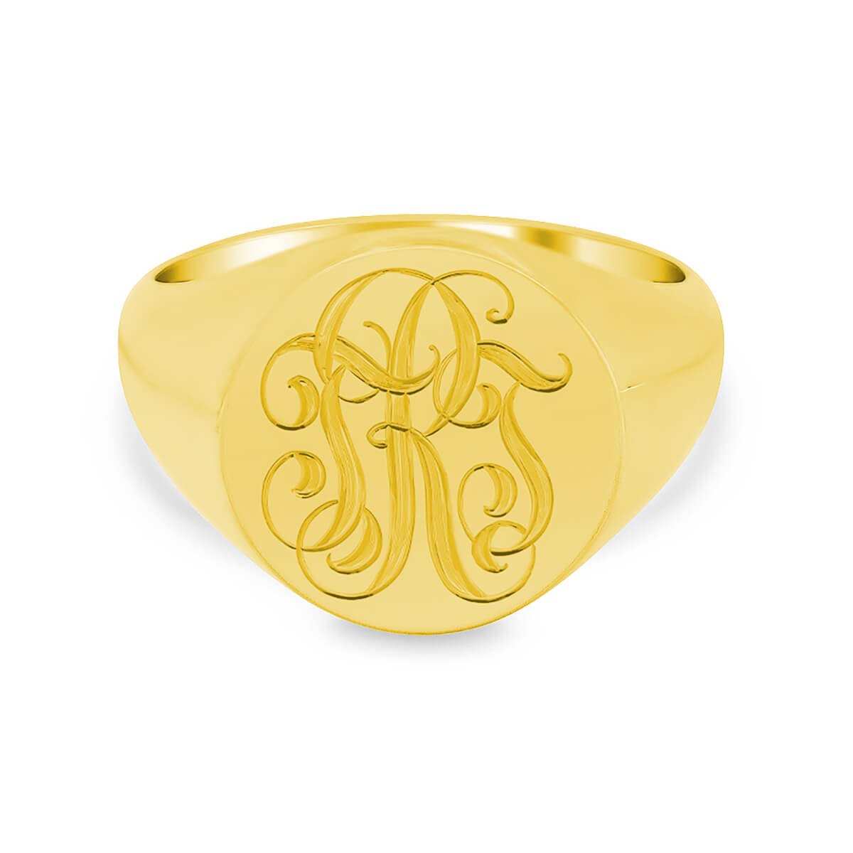 Men's Round Signet Ring - Medium - Hand Engraved Script Monogram ...