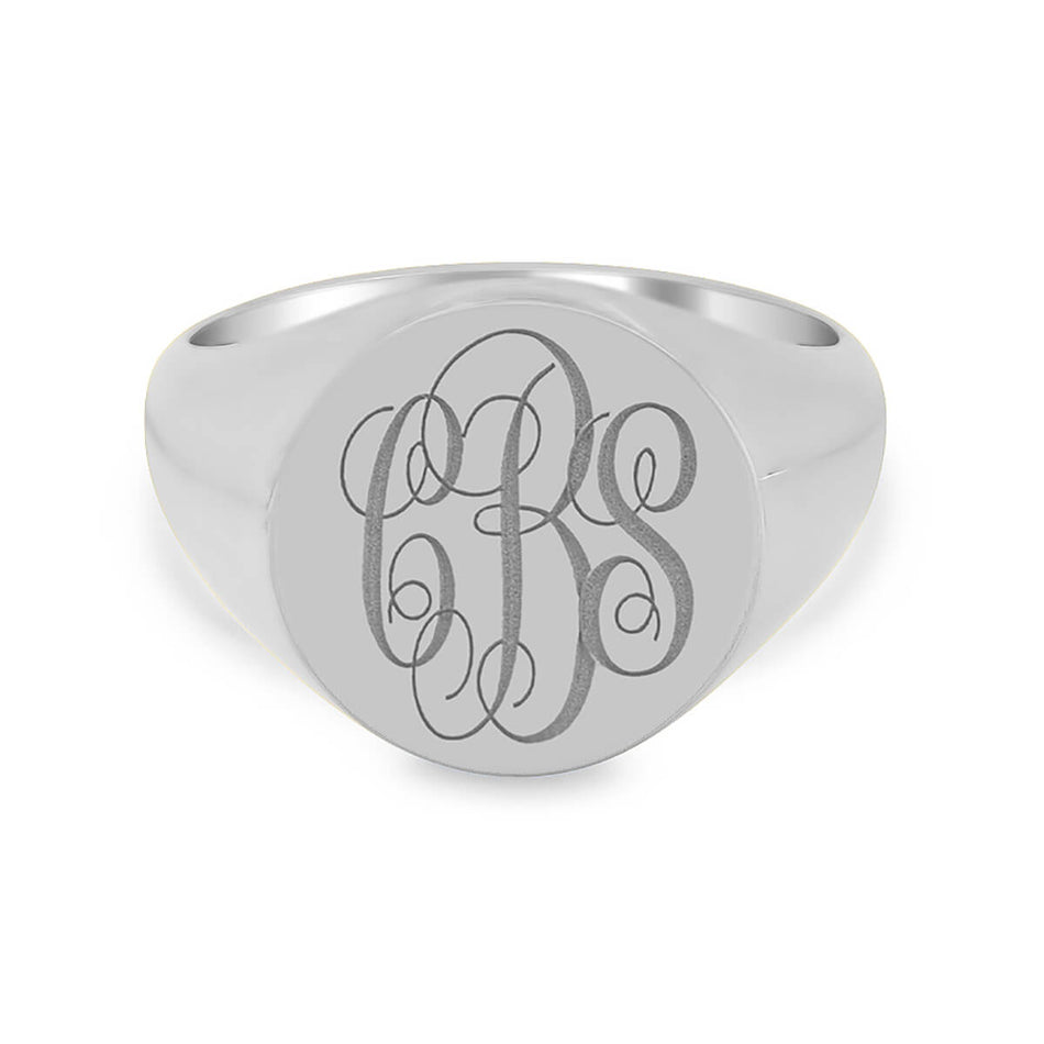 Men's Round Signet Ring - Medium - Laser Engraved Script Monogram