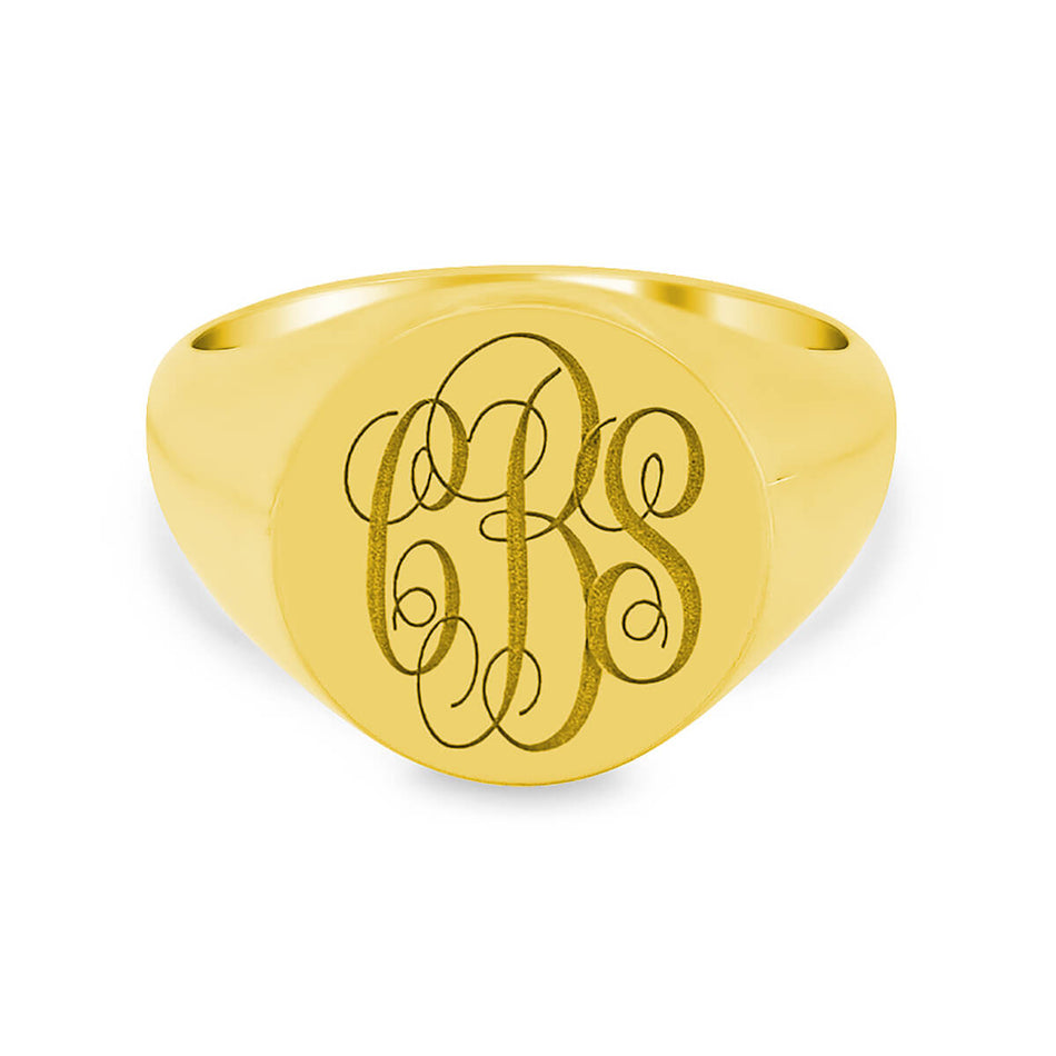 Men's Round Signet Ring - Medium - Laser Engraved Script Monogram