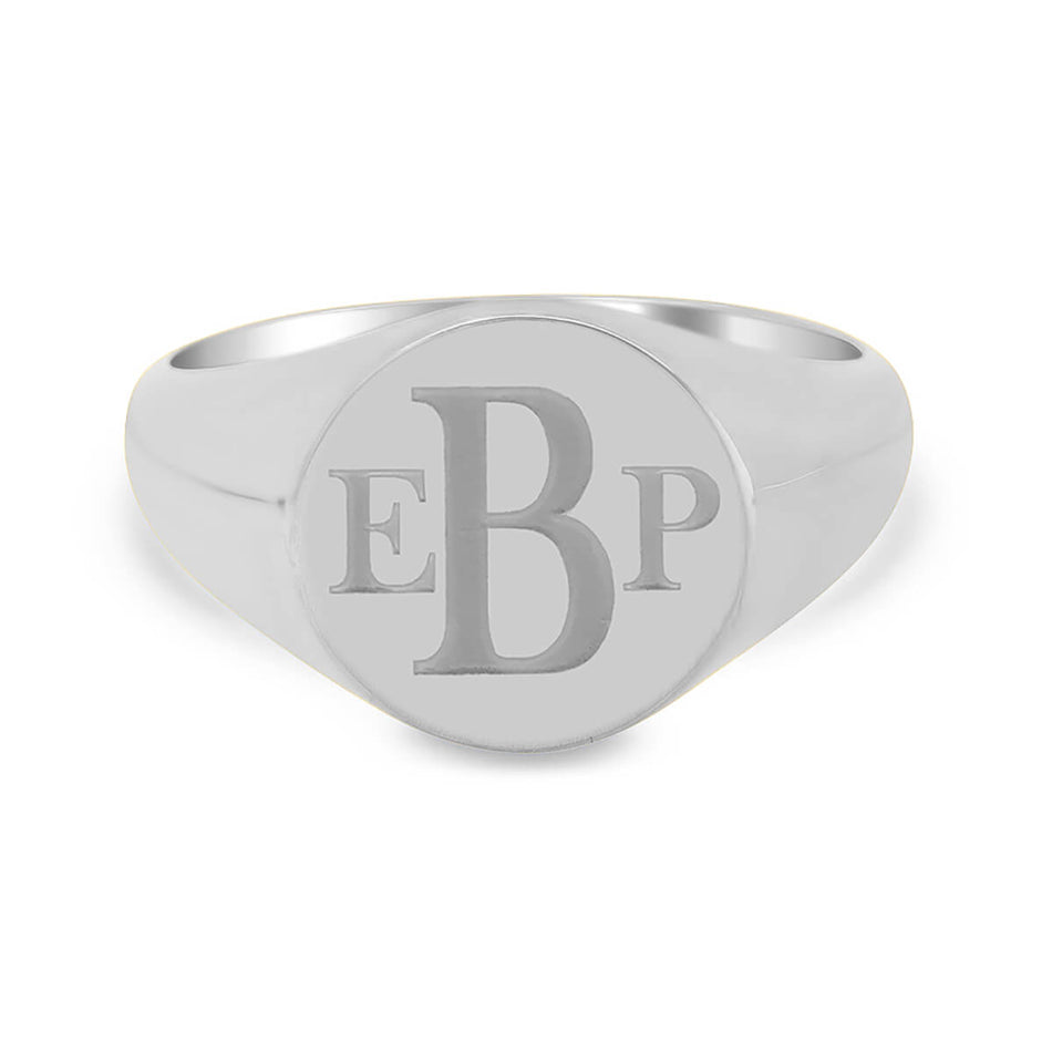 Men's Round Signet Ring - Small - Laser Engraved Roman Monogram