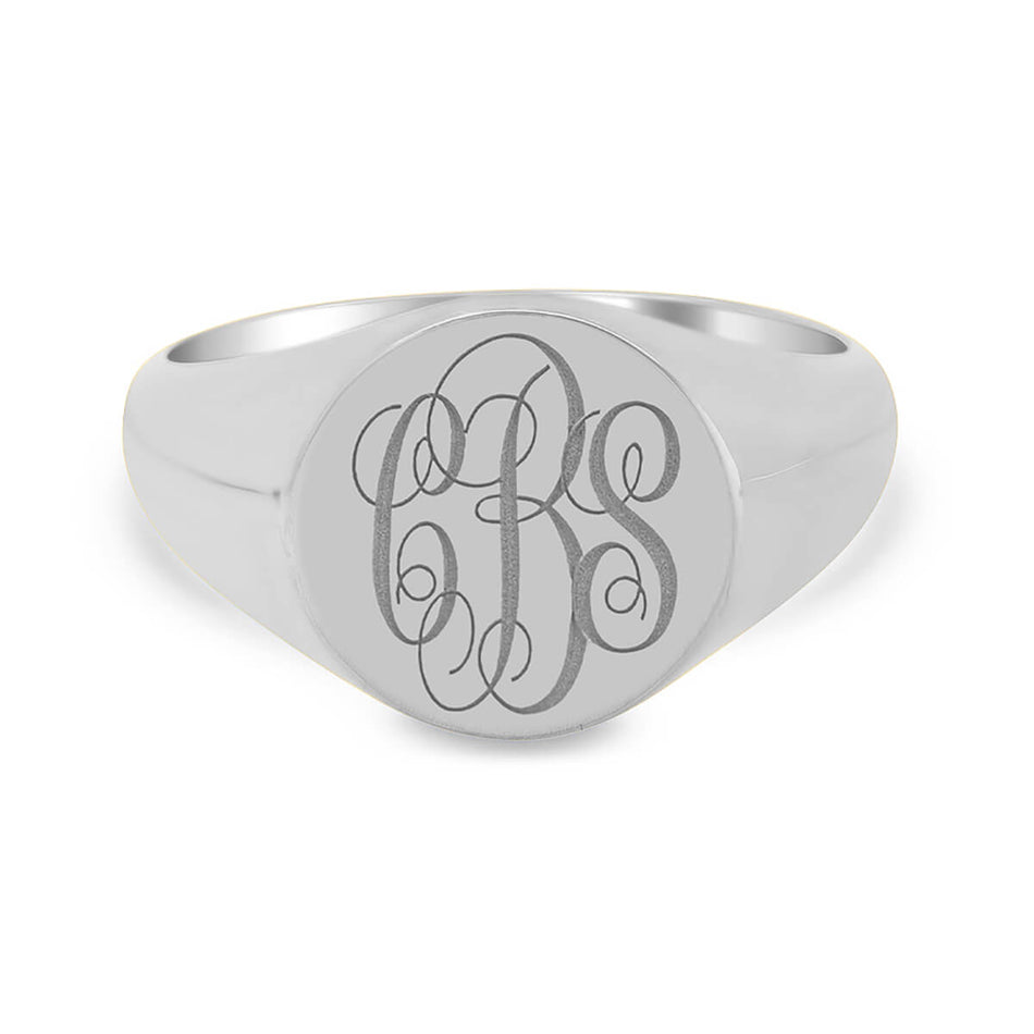 Men's Round Signet Ring - Small - Laser Engraved Script Monogram