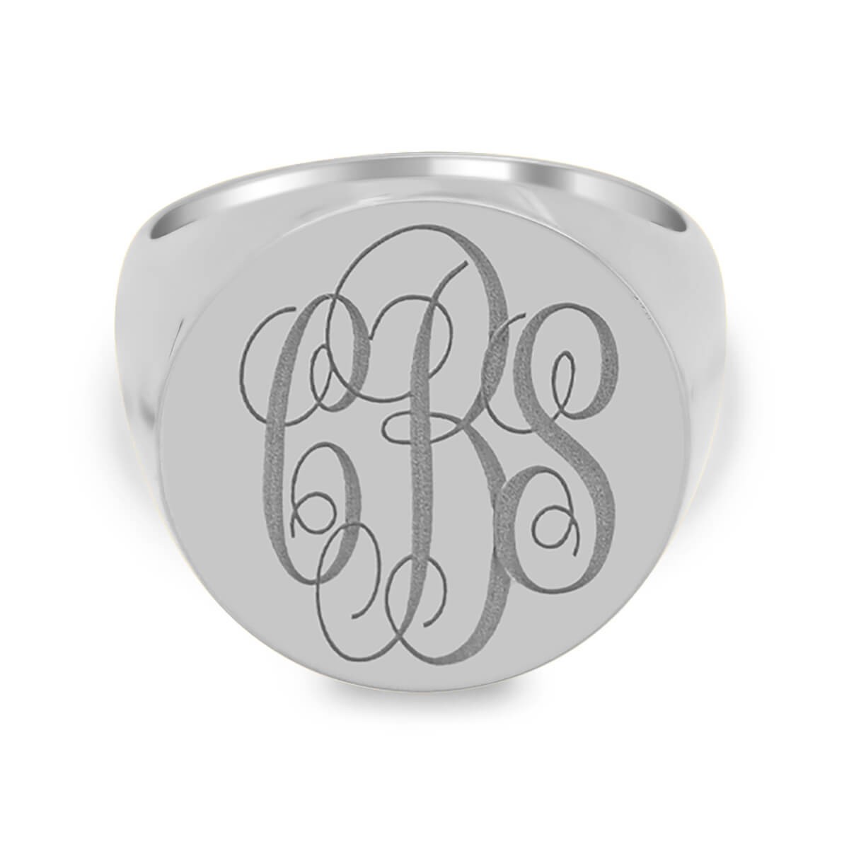 Men's Round Signet Ring - Extra Large - Laser Engraved Script Monogram ...