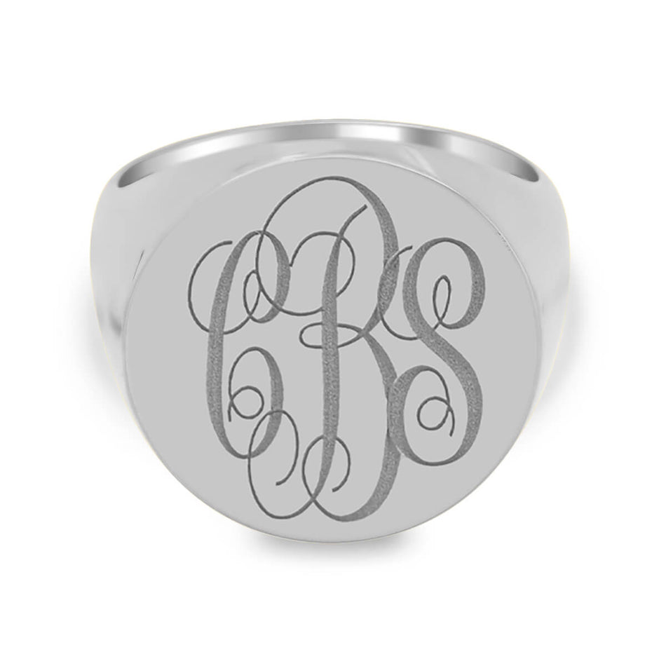 Men's Round Signet Ring - Extra Large - Laser Engraved Script Monogram