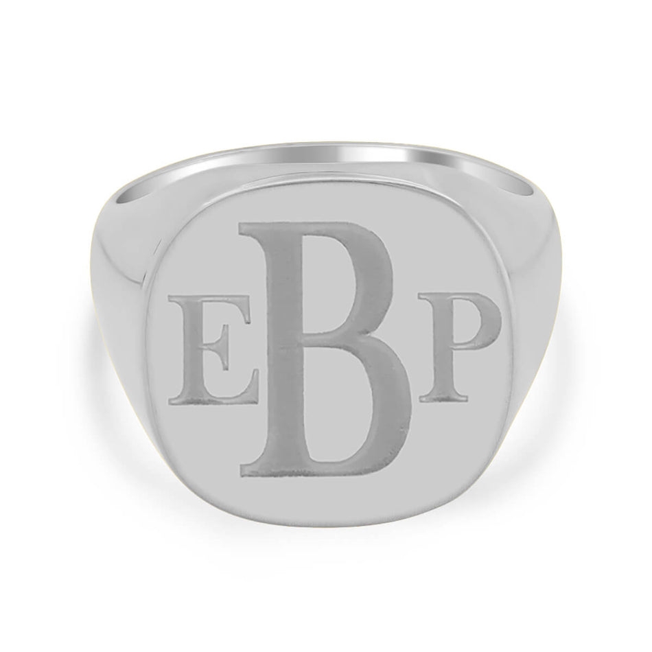 Men's Square Signet Ring - Large - Laser Engraved Roman Monogram