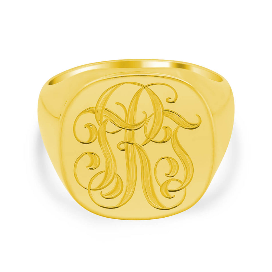 Men's Square Signet Ring - Large - Hand Engraved Script Monogram