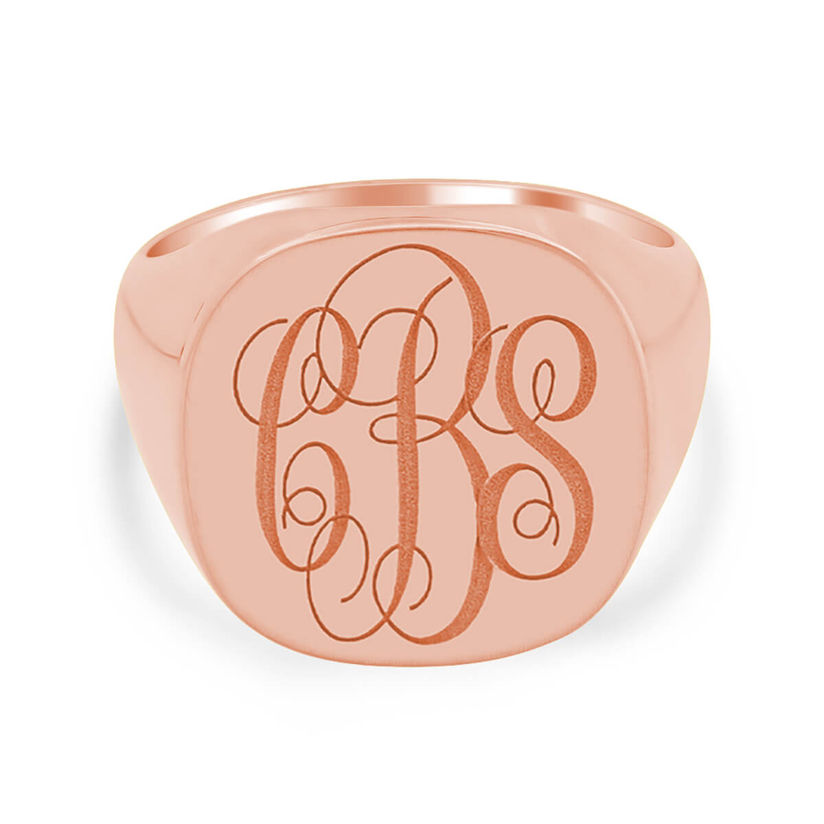 Men's Square Signet Ring - Large - Laser Engraved Script Monogram ...