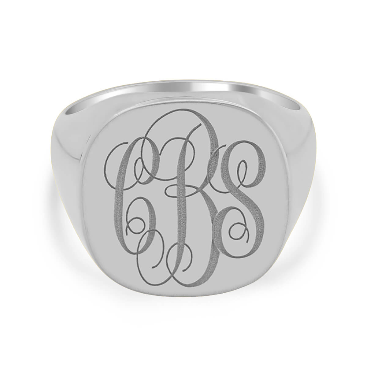 Men's Square Signet Ring - Large - Laser Engraved Script Monogram ...