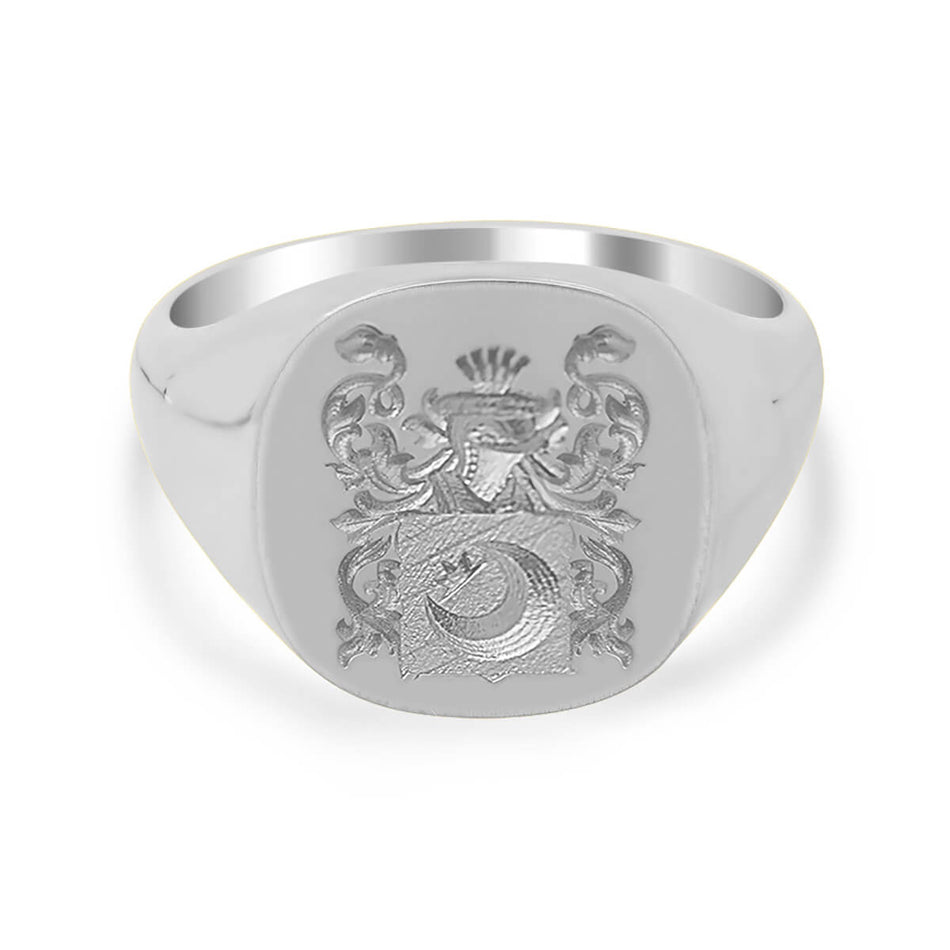 Men's Square Signet Ring - Medium - CAD Designed Family Crest / Logo - Shown in White Gold