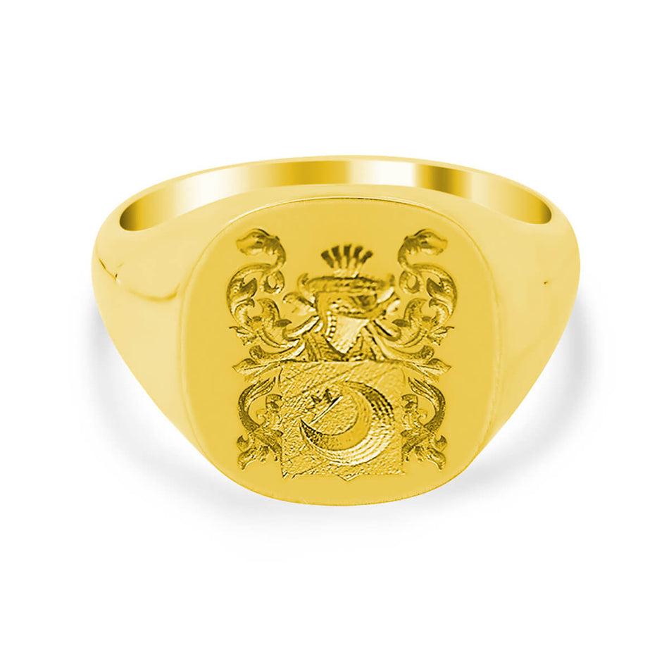 Men's Square Signet Ring - Medium - CAD Designed Family Crest / Logo - Shown in Yellow Gold