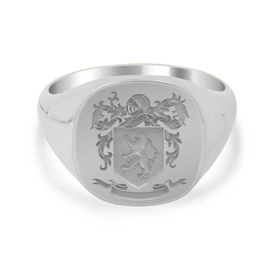 Men's Square Signet Ring - Medium - Laser Engraved Family Crest / Logo - Shown in White Gold