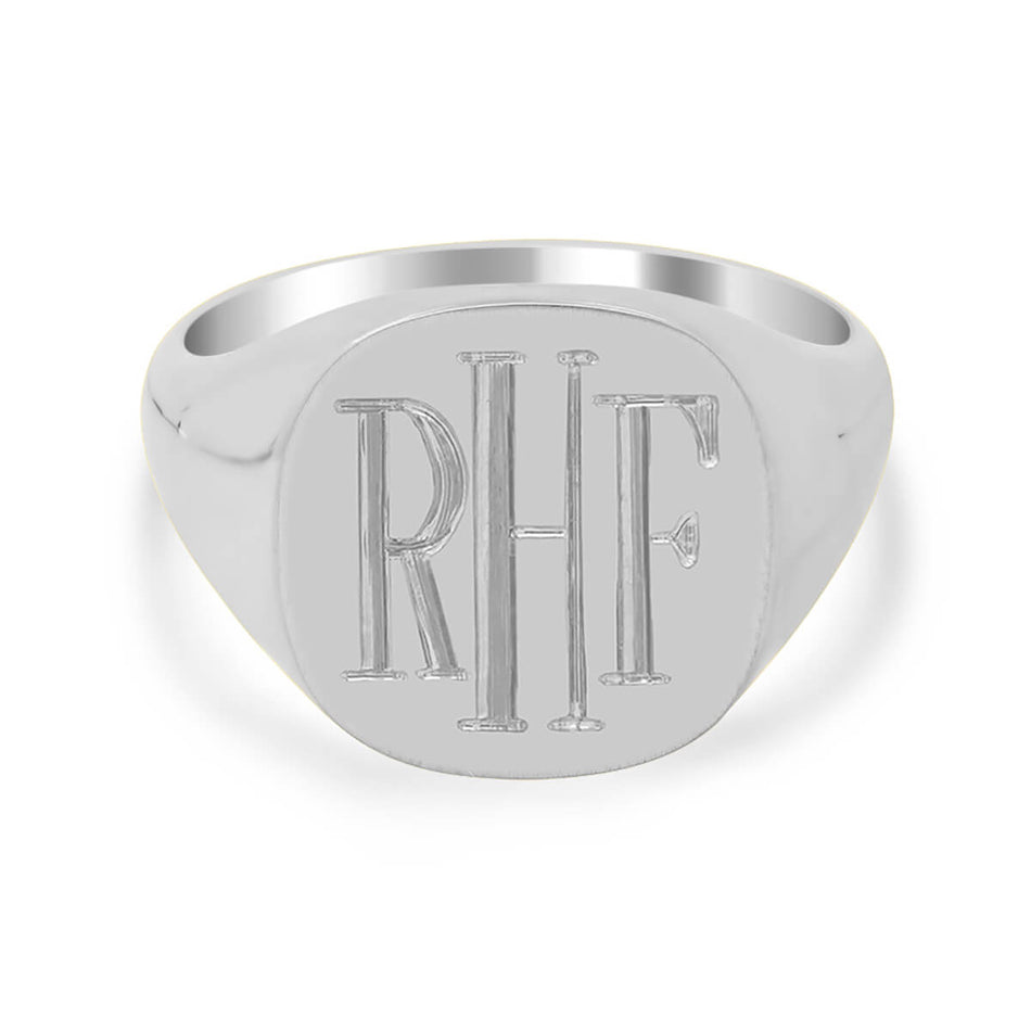 Men's Square Signet Ring - Medium - Hand Engraved Roman Monogram - Shown in White Gold