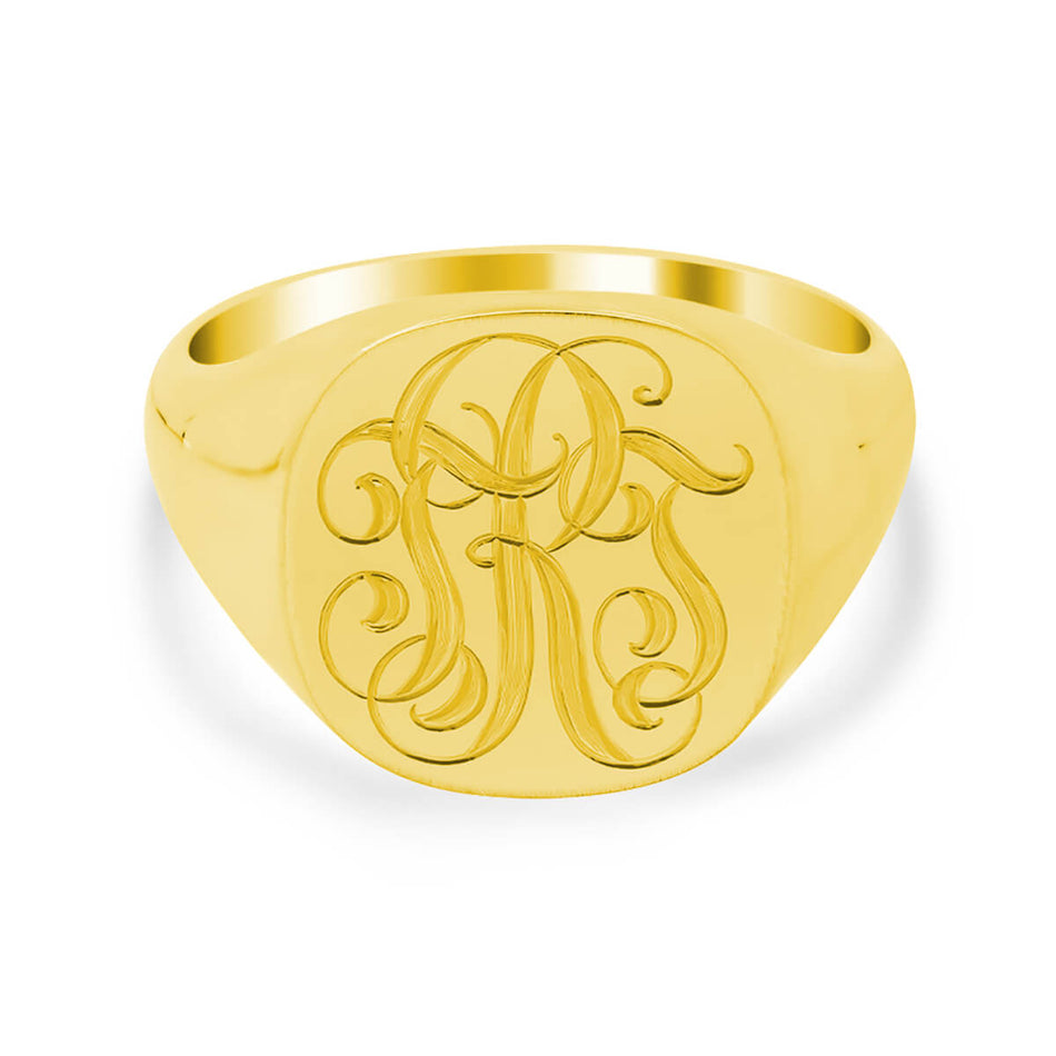 Men's Square Signet Ring - Medium - Hand Engraved Script Monogram