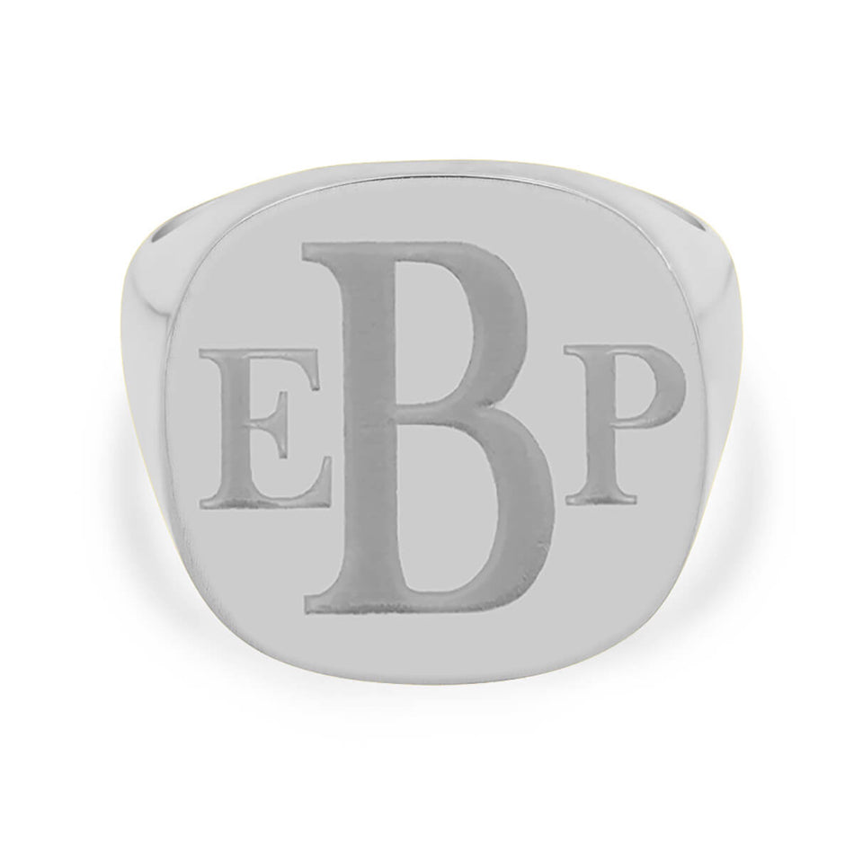 Men's Square Signet Ring - Extra Large - Laser Engraved Roman Monogram