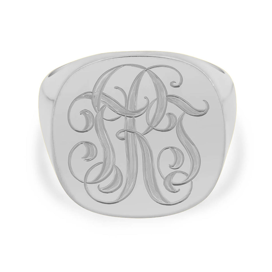 Men's Square Signet Ring - Extra Large - Hand Engraved Script Monogram