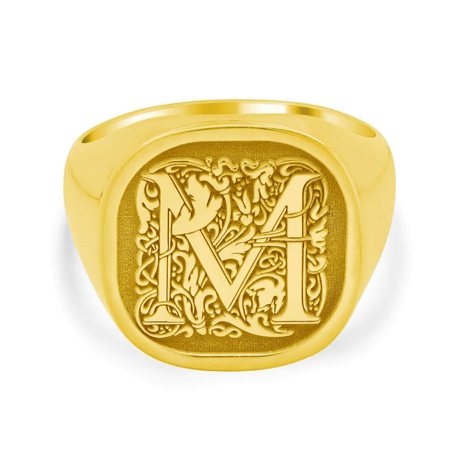 Square Flourish Initial Monogram Men's Square Signet Ring