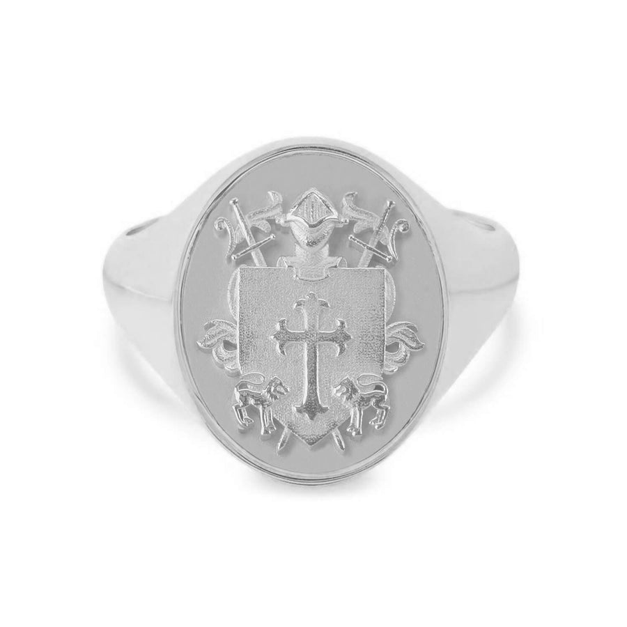 Personalized Oval Raised Family Crest Signet Ring | deBebians