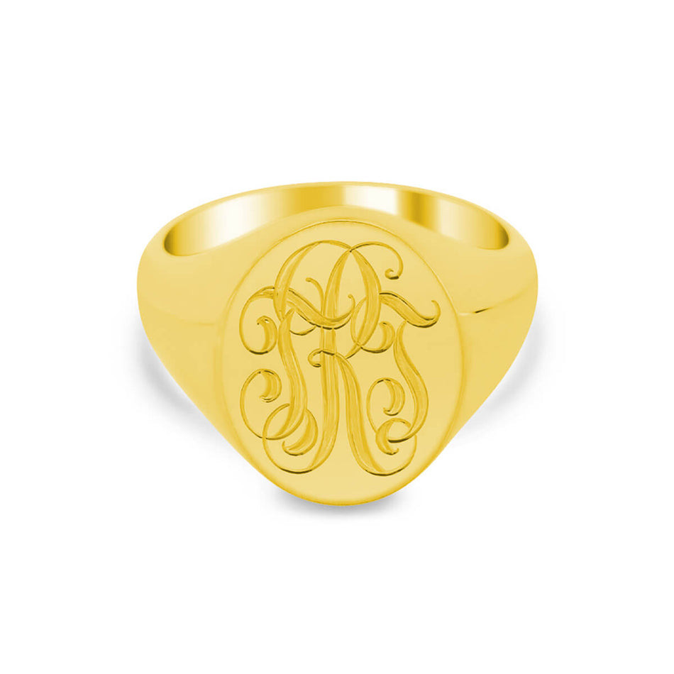 Women's Oval Signet Ring - Large - Hand Engraved Script Monogram