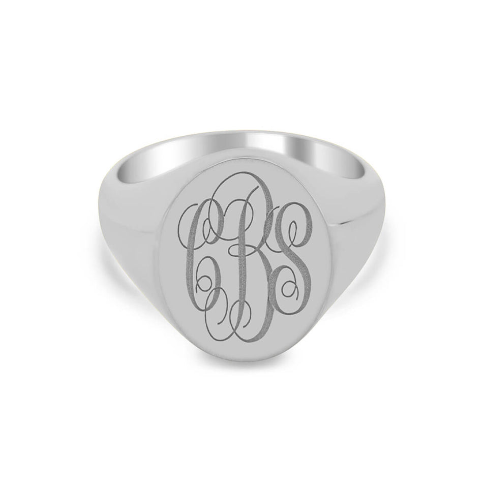 Women's Oval Signet Ring - Large - Laser Engraved Script Monogram