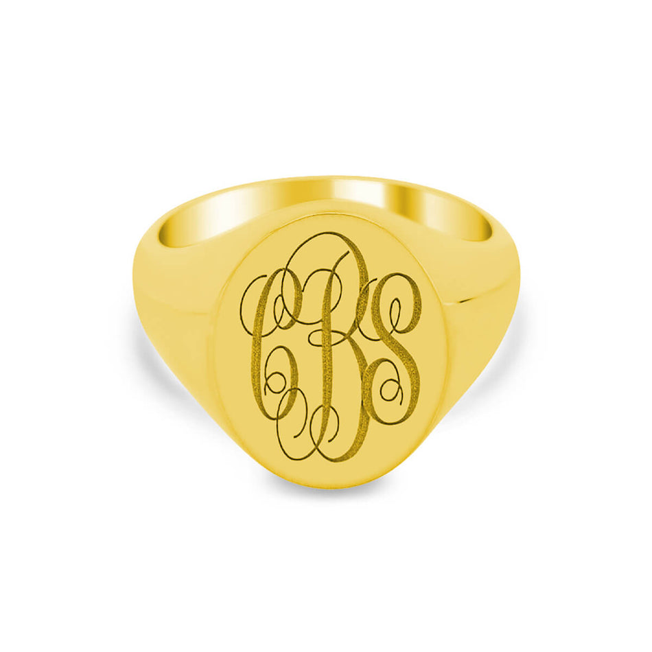 Women's Oval Signet Ring - Large - Laser Engraved Script Monogram