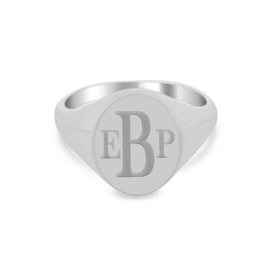 Women's Oval Signet Ring - Medium - Laser Engraved Roman Monogram