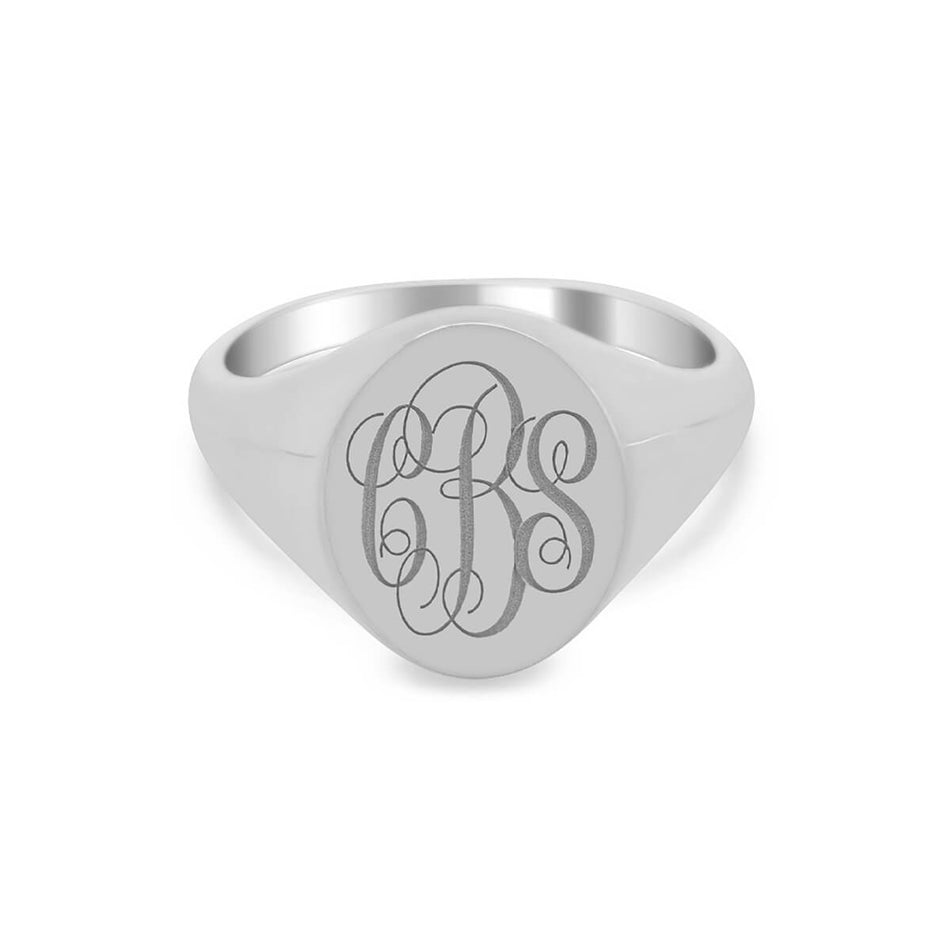 Women's Oval Signet Ring - Medium - Laser Engraved Script Monogram