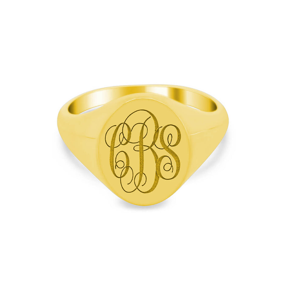 Women's Oval Signet Ring - Medium - Laser Engraved Script Monogram