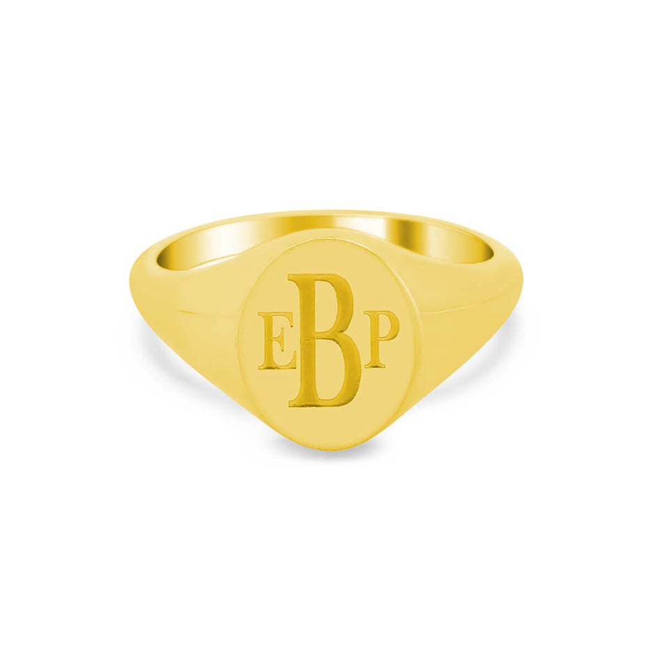 Women's Oval Signet Ring - Small - Laser Engraved Roman Monogram