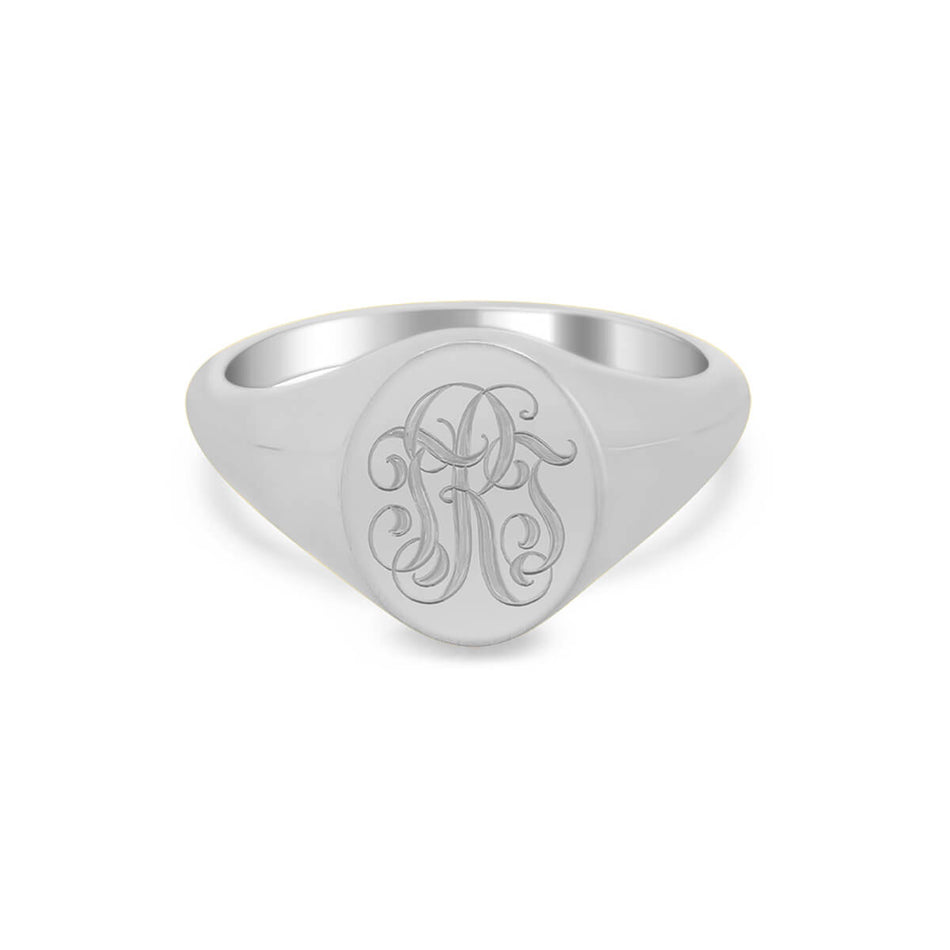 Women's Oval Signet Ring - Small - Hand Engraved Script Monogram