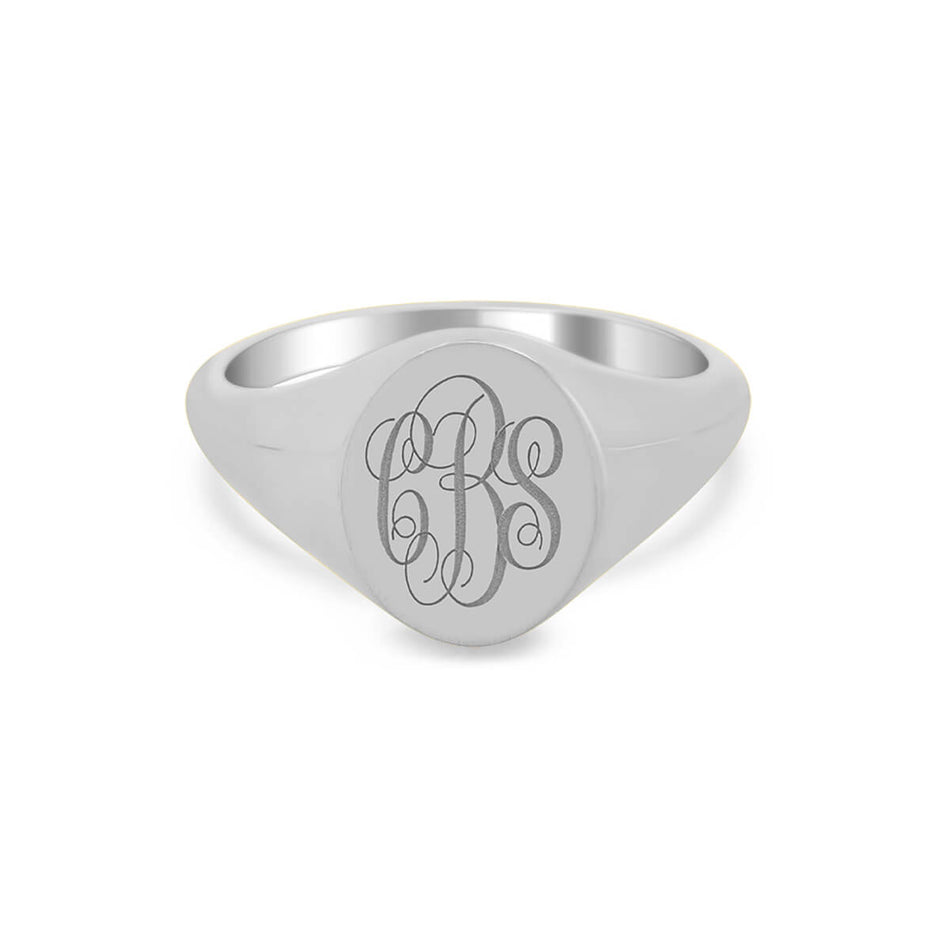 Women's Oval Signet Ring - Small - Laser Engraved Script Monogram