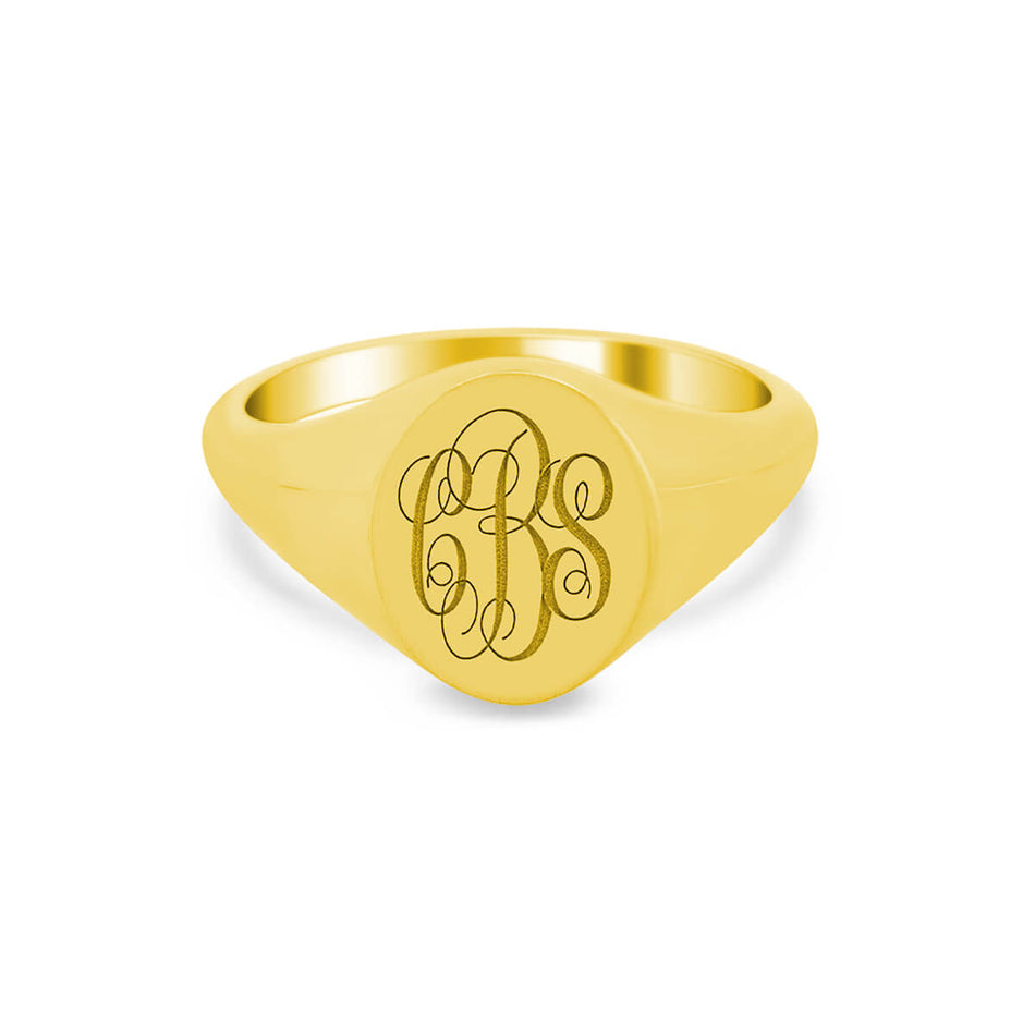 Women's Oval Signet Ring - Small - Laser Engraved Script Monogram