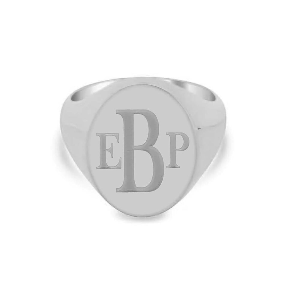 Women's Oval Signet Ring - Extra Large - Laser Engraved Roman Monogram