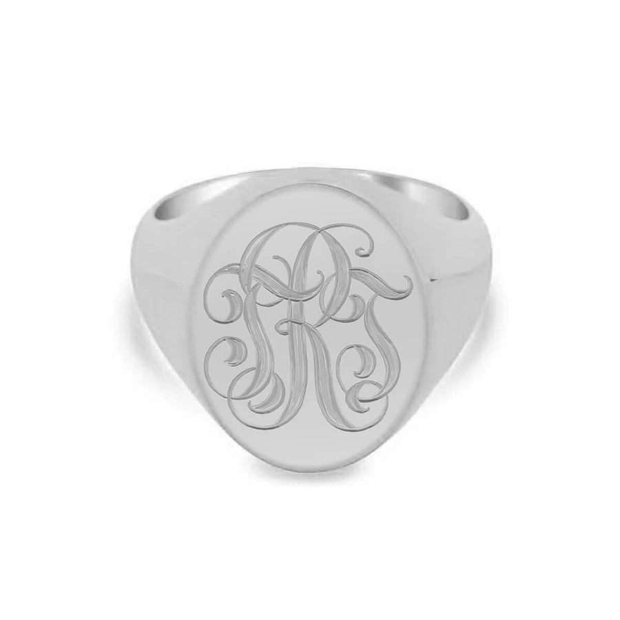 Women's Oval Signet Ring - Extra Large - Hand Engraved Script Monogram