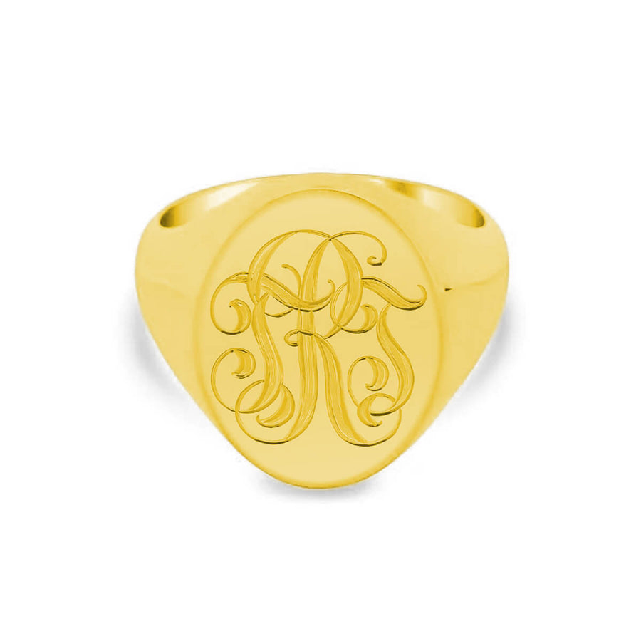 Women's Oval Signet Ring - Extra Large - Hand Engraved Script Monogram