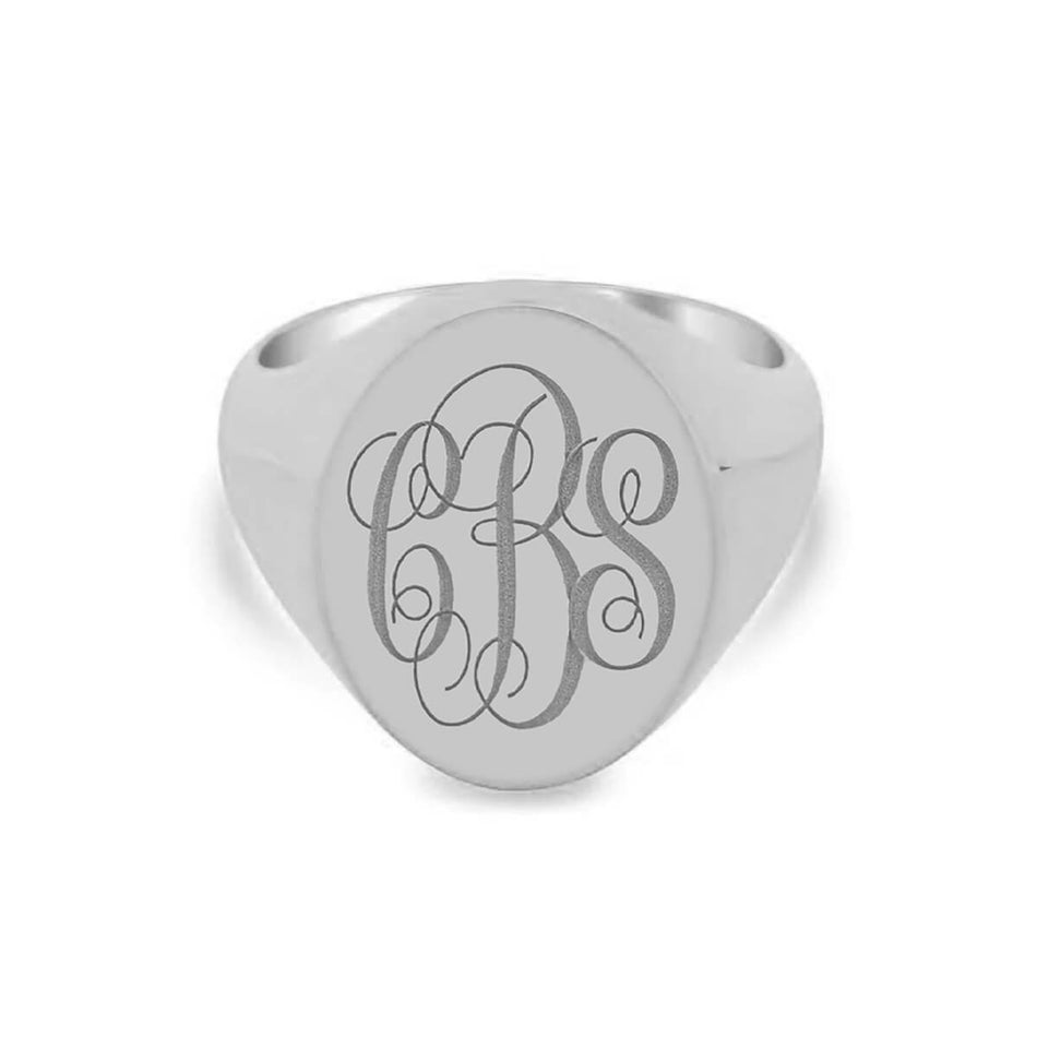 Women's Oval Signet Ring - Extra Large - Laser Engraved Script Monogram