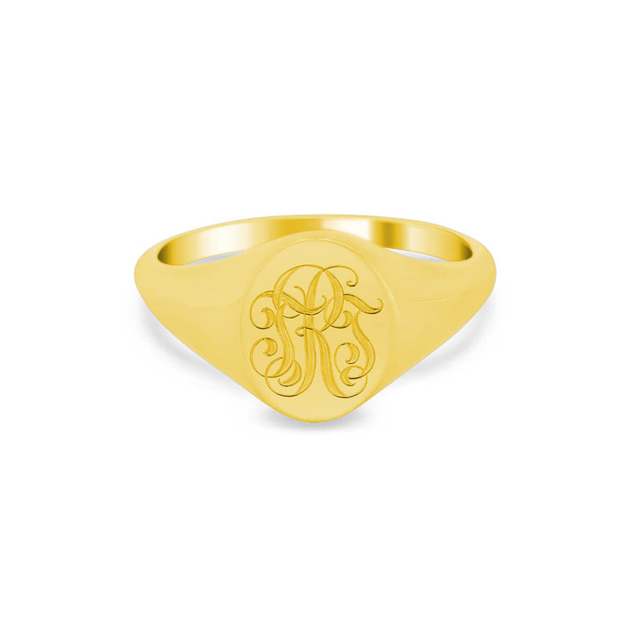 Women's Oval Signet Ring - Extra Small - Hand Engraved Script Monogram