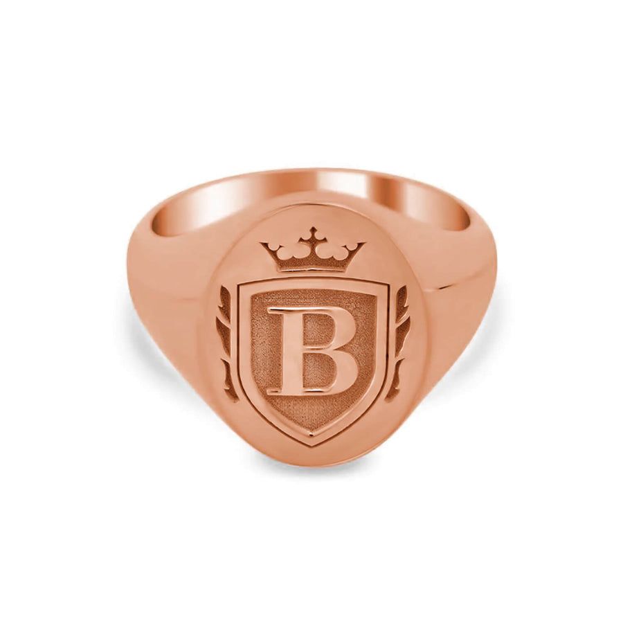Crown Crest Single Initial Women's Oval Signet Ring